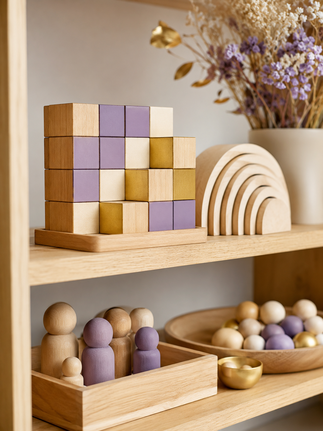 Premium Montessori learning materials on a shelf